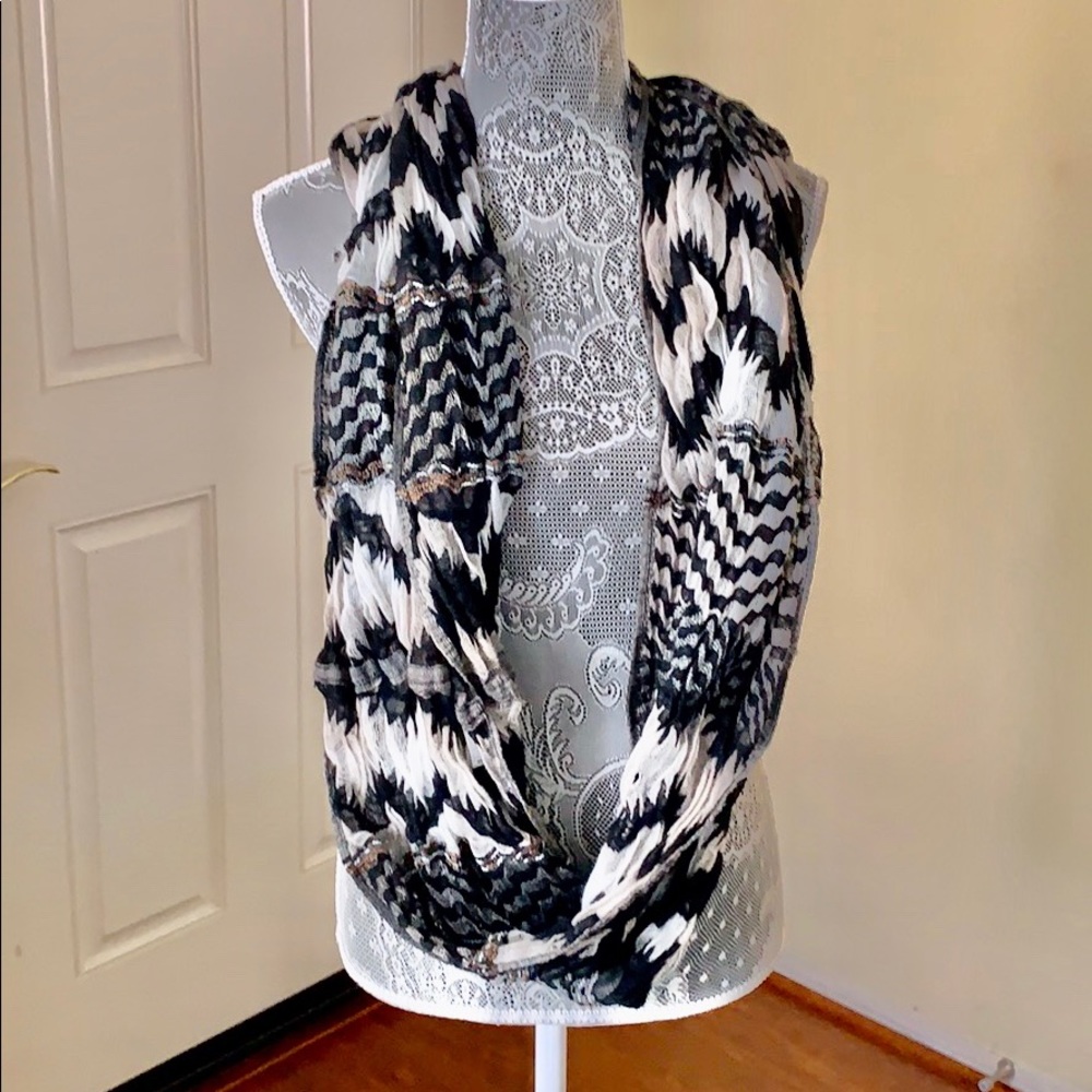 Black Multi Pattern Loop Scarf